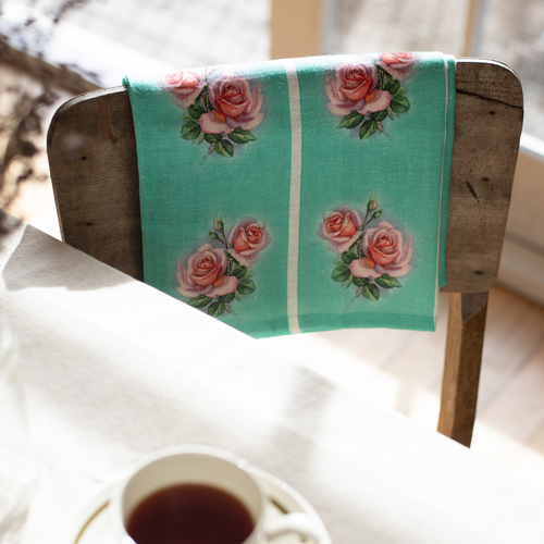 Tea Towel - Vintage Rose Kitchen Green